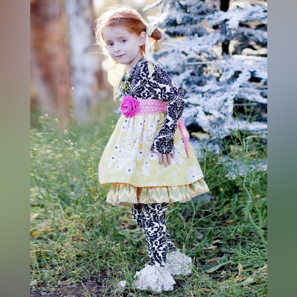 Giggle moon pink and black floral pants set 2T